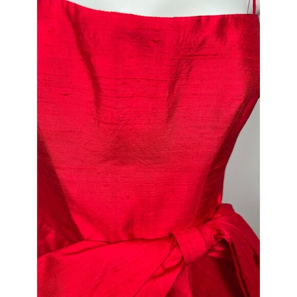 RASARIO Bow Embellished Draped Ruffle Silk Red Mini Dress Size 4 - Picture 6 of 10